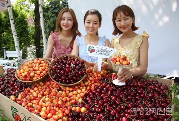 2일 서울 마포구 한 카페에서 열린 '7월 2일 체리데이' 행사에서 모델들이 미국북서부체리협회가 출시한 워싱턴체리를 선보이고 있다. 워싱턴체리인 미국북서부체리는 미국 북서부의 워싱턴 , 오리곤 , 아이다호 , 유타 , 몬태나주에서 수입되며 본격적인 체리시즌인 6월 중순부터 8월 중순까지만 만날 수 있다. /문인영 기자 photoiym@gmail.com