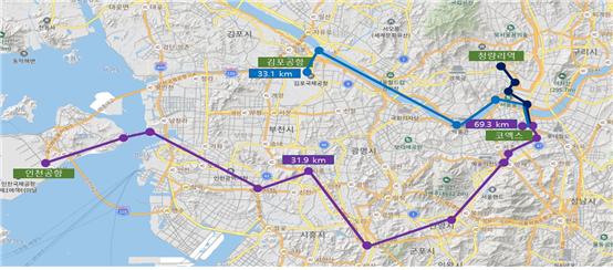 수도권 지역 실증노선(안) / 국토교통부 제공