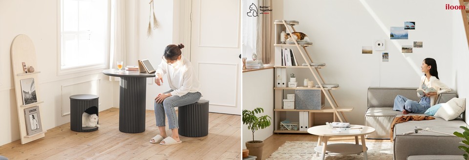 한샘의 마레 테이블과 스툴(좌), 일룸의 '캐스터네츠' 가구 시리즈(우)