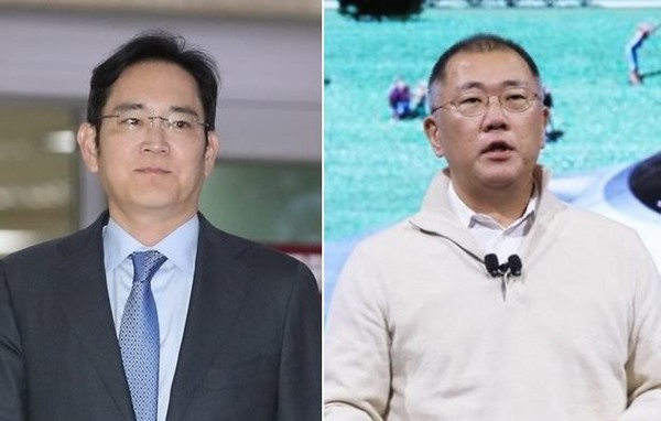 이재용 삼성전자 부회장과 정의선 현대차그룹 수석부회장 / 연합뉴스
