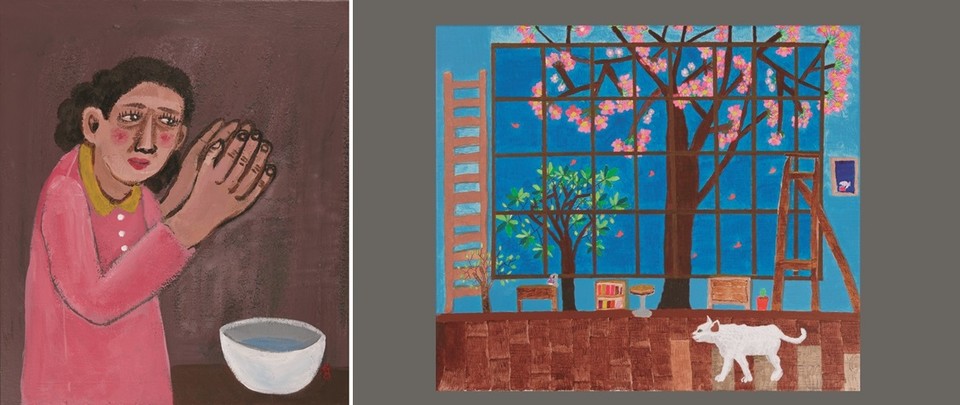 남궁청 작가 '기도하는 어머니'와 김기정 작가 '전망 좋은 방' 작품 / 휴먼에이드 제공