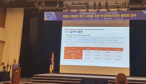 (사)한국호텔외식관광경영학회는 21일 서울 밀리토피아호텔 그랜드볼룸에서 ‘코로나 팬데믹 위기 극복을 위한 한국관광산업의 활로와 대책’을 주제로 제59차 정기학술대회를 개최했다. / 한국호텔외식관광경영학회 제공