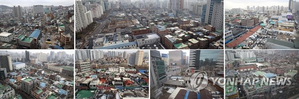 국토교통부와 서울시가 공공 재개발이 추진될 시범사업 구역 8곳을 발표했다. 시범 사업지로 선정된 (윗줄 왼쪽부터)동작구 흑석2, 영등포구 양평13·14, 동대문구 용두1-6. (아랫줄 왼쪽부터)동대문구 신설1, 관악구 봉천13, 종로구 신문로2-12, 강북구 강북5. /연합뉴스