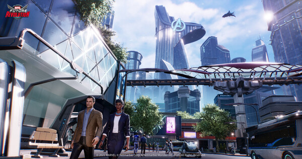 ‘마블 퓨처 레볼루션’엔 다양한 장소가 구현돼 있다. 토니 스타크가 오메가 플라이트의 도움을 받아 세운 ‘뉴 스타크 시티’의 모습. /넷마블