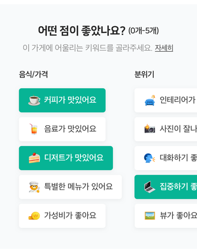 네이버가 새로 도입하는 ‘키워드 리뷰’는 기존의 별점 리뷰 대신 특정 키워드로 가게의 특징을 표현하는 방식이다. /네이버