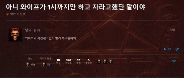 한 유저는 "와이프가 1시까지만 하고 자라고 했다"며 "와이프가 시간 재고 있는데 빨리 복구해라"고 울부짖었다. /블리자드 공식 홈페이지