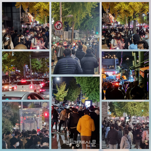 31일 자정이 넘은 시각 인파로 가득 찬 용산구 이태원 거리 모습./ 김현우 기자