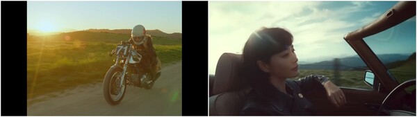 프라다(왼쪽) 광고와 발란(오른쪽) 광고 영상 속 질주 장면 /'Prada' 유튜브 채널, '발란' 유튜브 채널