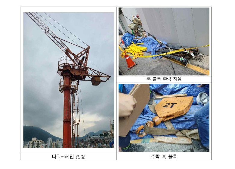 2021년 6월 17일 오후 2시 35분 부산광역시 중구 공사 현장에서 소형 타워크레인 고리가 추락하는 사고가 발생했다./ 대한건설기계안전관리원 사고 보고서