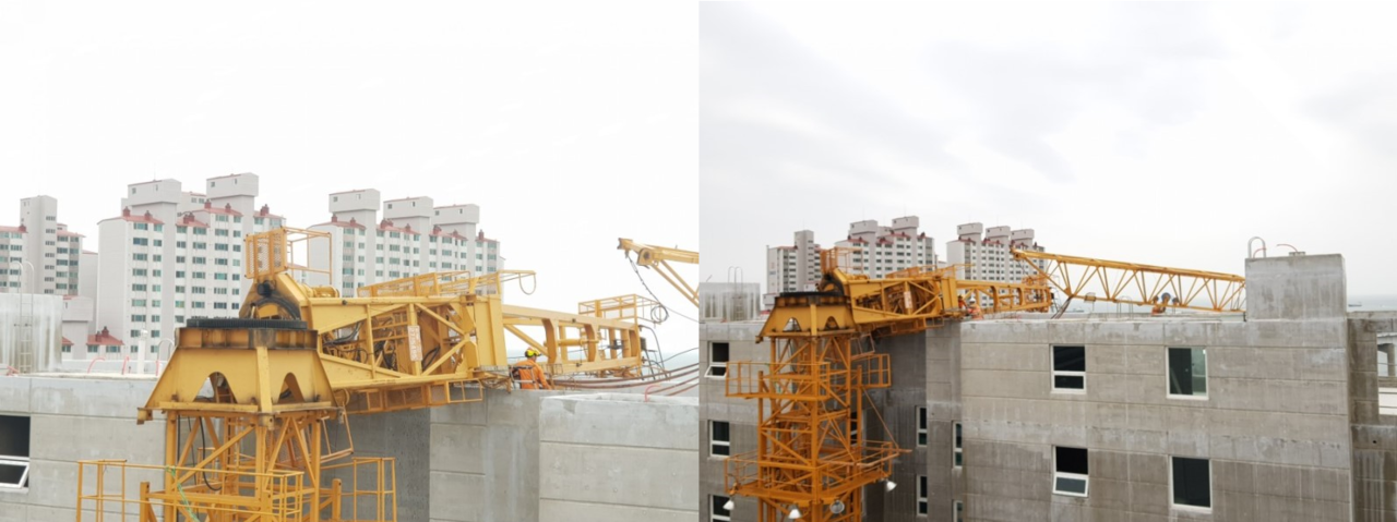 사고를 일으킨 소형 타워크레인은 'UB2945 (DW2945)' 기종으로 '154HC T형' 대형 유인 타워크레인을 L형 소형 타워로 개조한 장비였다./ 한국타워크레인조종사노동조합