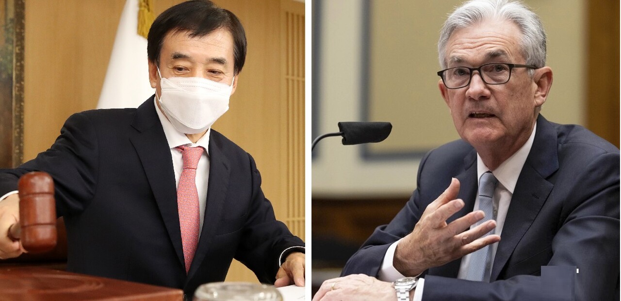 이주열 한국은행 총재(왼쪽)와 제롬 파월 미국 연방준비제도(Fed) 의장. /연합뉴스