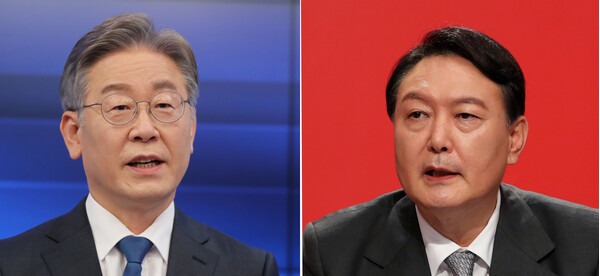 이재명 더불어민주당 대선후보(왼쪽)와 윤석열 국민의힘 대선후보(오른쪽). /연합뉴스