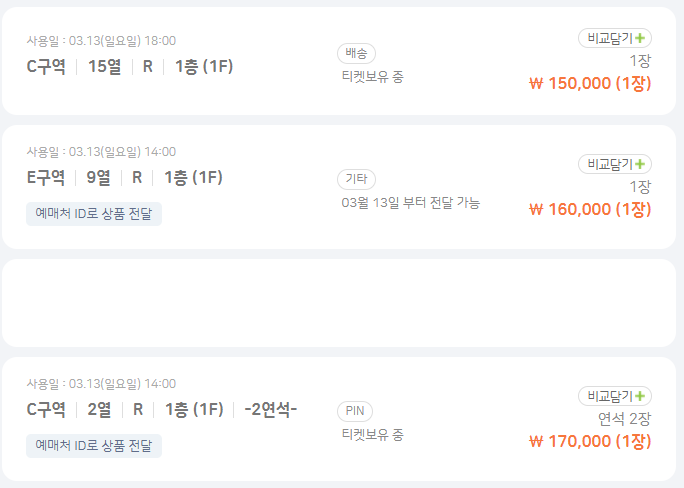 공연 인기를 보여주듯 불법 암표가 본래 가격보다 2배 이상 비싼 경우도 많다. / 티켓베이