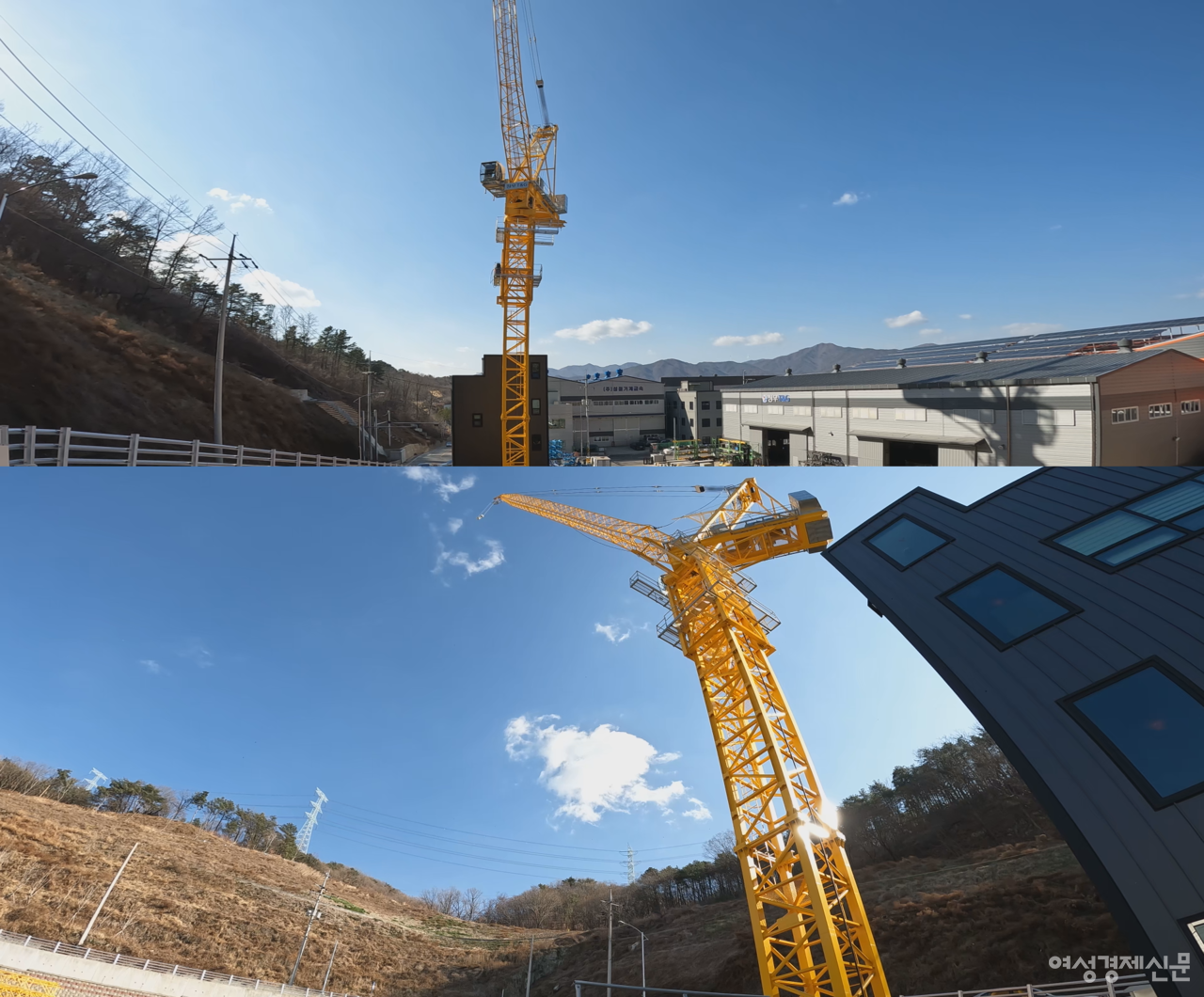 청우T&G 양산 주기장에 설치된 대형 타워크레인./ 이민경 PD