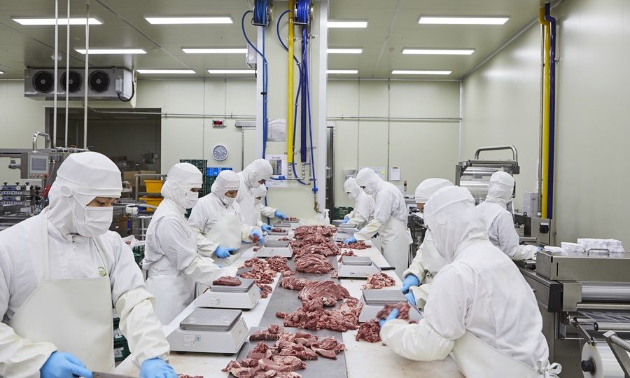 한 가정간편식(HMR) 제조공장에서 근로자들이 육류 가공 작업을 진행하고 있다. /여성경제신문DB