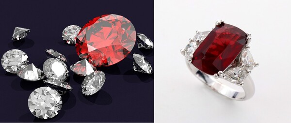 다이아몬드 나석과 루비 나석(좌), 루비와 다이아몬드가 세팅된 반지. /픽사베이(좌), 김종목주얼리