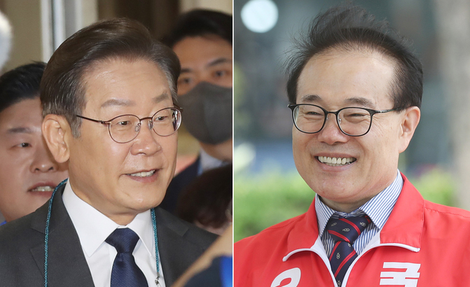 인천 계양을 국회의원 보궐선거에 출마한 이재명 더불어민주당 후보와 윤형선 국민의힘 후보. / 연합뉴스