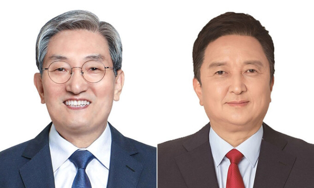 충청북도지사 선거에 출마한 노영민 더불어민주당 후보(왼쪽)와 김영환 국민의힘 후보. / 연합뉴스
