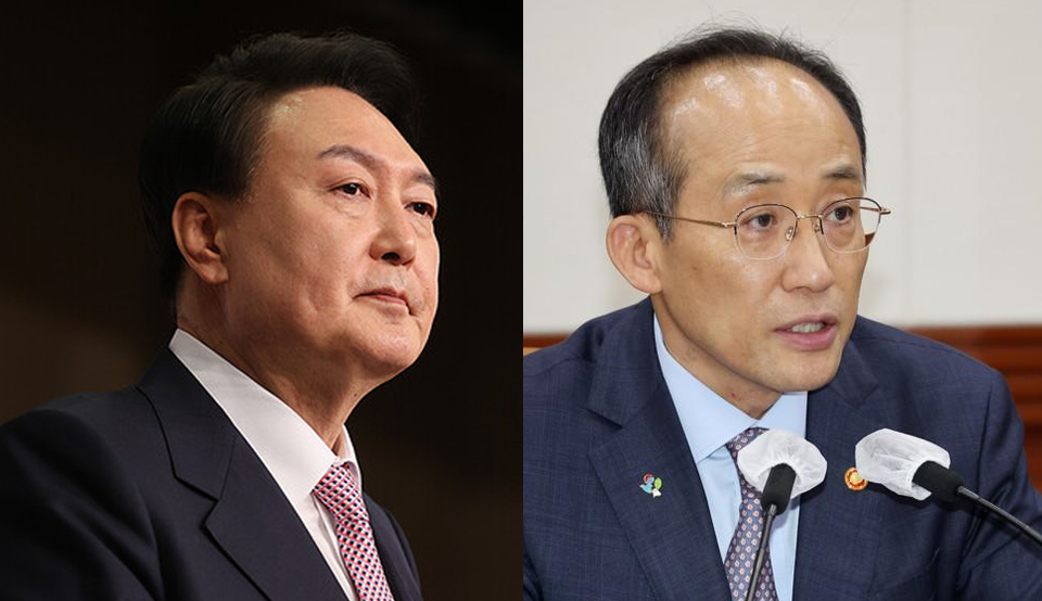 윤석열 대통령과 추경호 경제부총리의 이마는 둘 다 넓지만 형태는 다르다. / 연합뉴스, SNS