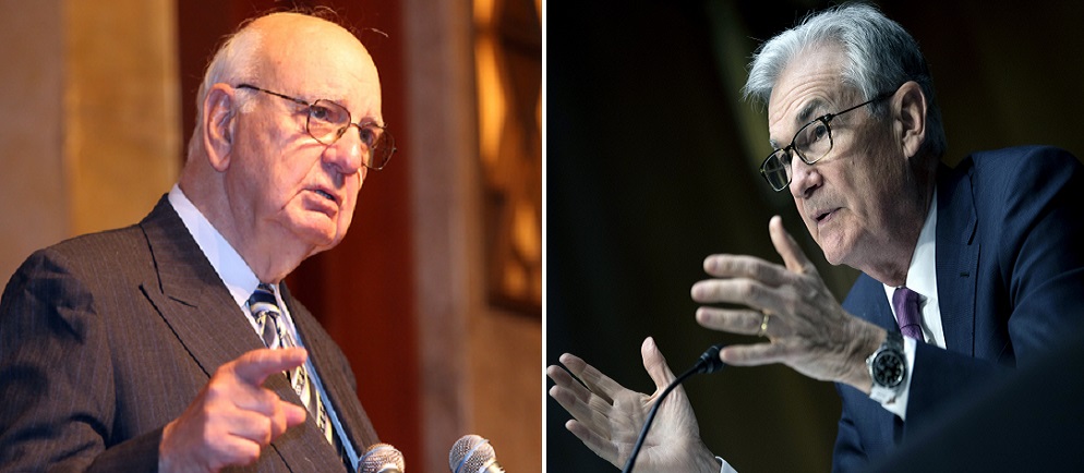 미국 연방준비제도이사회 폴 볼커 전 의장(왼쪽)과 제롬 파월 현 의장. /연합뉴스