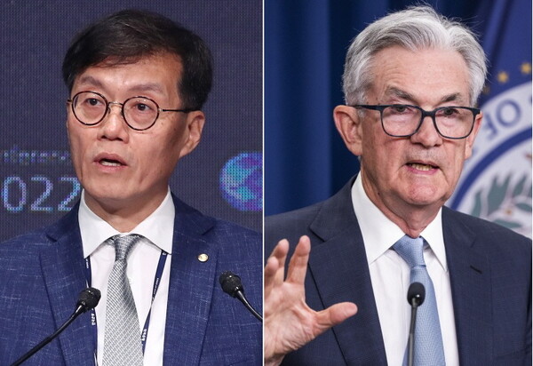 미국 연준은 15일(현지시간) 연방공개시장위원회(FOMC) 정례회의를 마친 뒤 기준금리를 0.75%포인트 인상하기로 했다. 이로써 한은 기준금리(연 1.75%)는 미국과 ‘금리 동률’ 상황에 직면하게 됐다. /연합뉴스