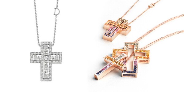 구씨가 착용한 십자가 목걸이(좌), 십자가 두개가 겹친 디자인으로 구씨는 안쪽의 십자가만 착용했다. /사진=다이아니 홈페이지