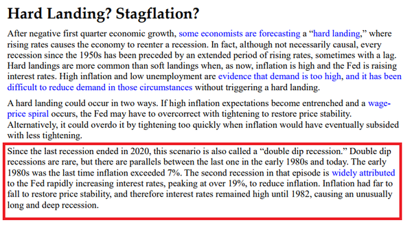 1980년대 초반 이자율은 1982년까지 높게 유지돼 '비정상적으로' 길고 깊은 경기 침체를 초래했다. 물가 안정을 위해 인플레이션율보다 금리를 더 높일 수밖에 없었다. /CRS