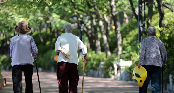 공원을 산책하고 있는 어르신들 /연합뉴스
