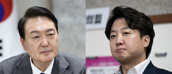 국민의힘이 이준석 대표의 ‘당원권 6개월 정지’ 징계로 큰 혼란에 빠져들고 있다. 윤석열 대통령(왼쪽)과 이준석 국민의힘 대표 /연합뉴스