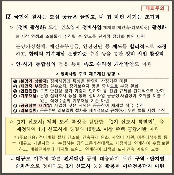 1기 신도시 특별법 제정안에 대한 구체적인 실천 내용이 담긴 국정과제 이행 계획서. /여성경제신문DB