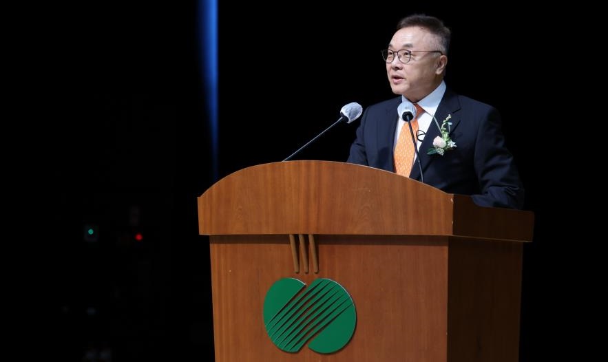 황주호 한국수력원자력 신임 사장이 22일 경북 경주 한수원 본사에서 열린 취임식에서 발언하고 있다. /한국수력원자력