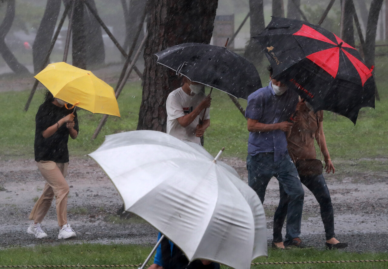 태풍 힌남노가 우리나라를 향해 북상하고 있는 가운데 오는 6일까지 전국에 최대 600mm의 폭우가 쏟아질 것으로 보인다. /연합뉴스