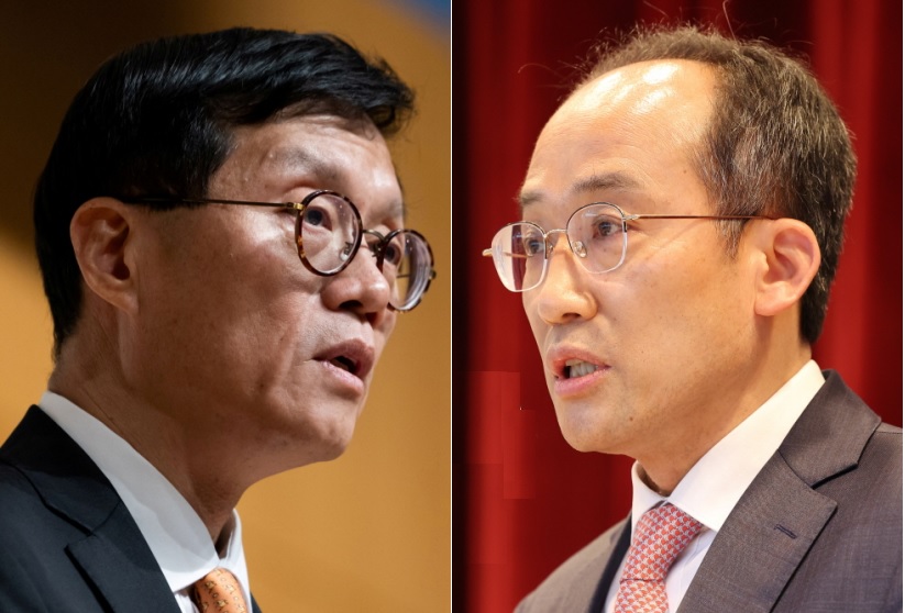 지난 5일 서울은행회관에서는 추경호 경제부총리(오른쪽)를 비롯한 이창용 한국은행 총재(왼쪽) 등 정부와 금융당국이 비상거시경제금융회의를 열었지만 모니터링 외에 이렇다 할 대응은 나오지 않았다. /연합뉴스, 로이터