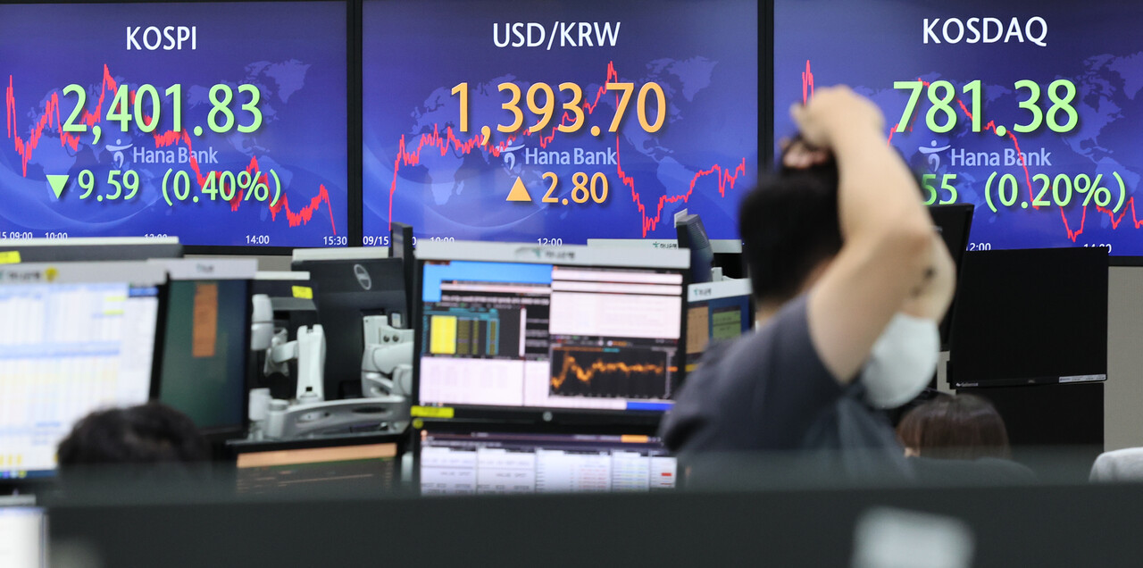 서울외환시장에서 원‧달러 환율이 장중 1397.9원까지 치솟으며 전날에 이어 연속 연고점을 경신했다. 이날 환율은 전장보다 2.8원 오른 1,393.7원으로 마감했다. /연합뉴스