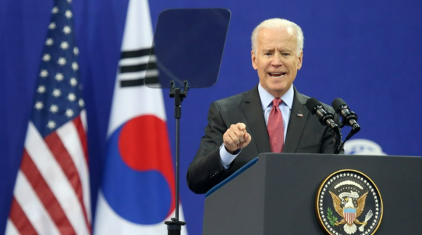 조 바이든 미국 대통령이 부통령이었던 2013년 12년 6일 한국을 방문해 서울 서대문구 연세대학교에서 정책 연설을 하고 있다. /연합뉴스