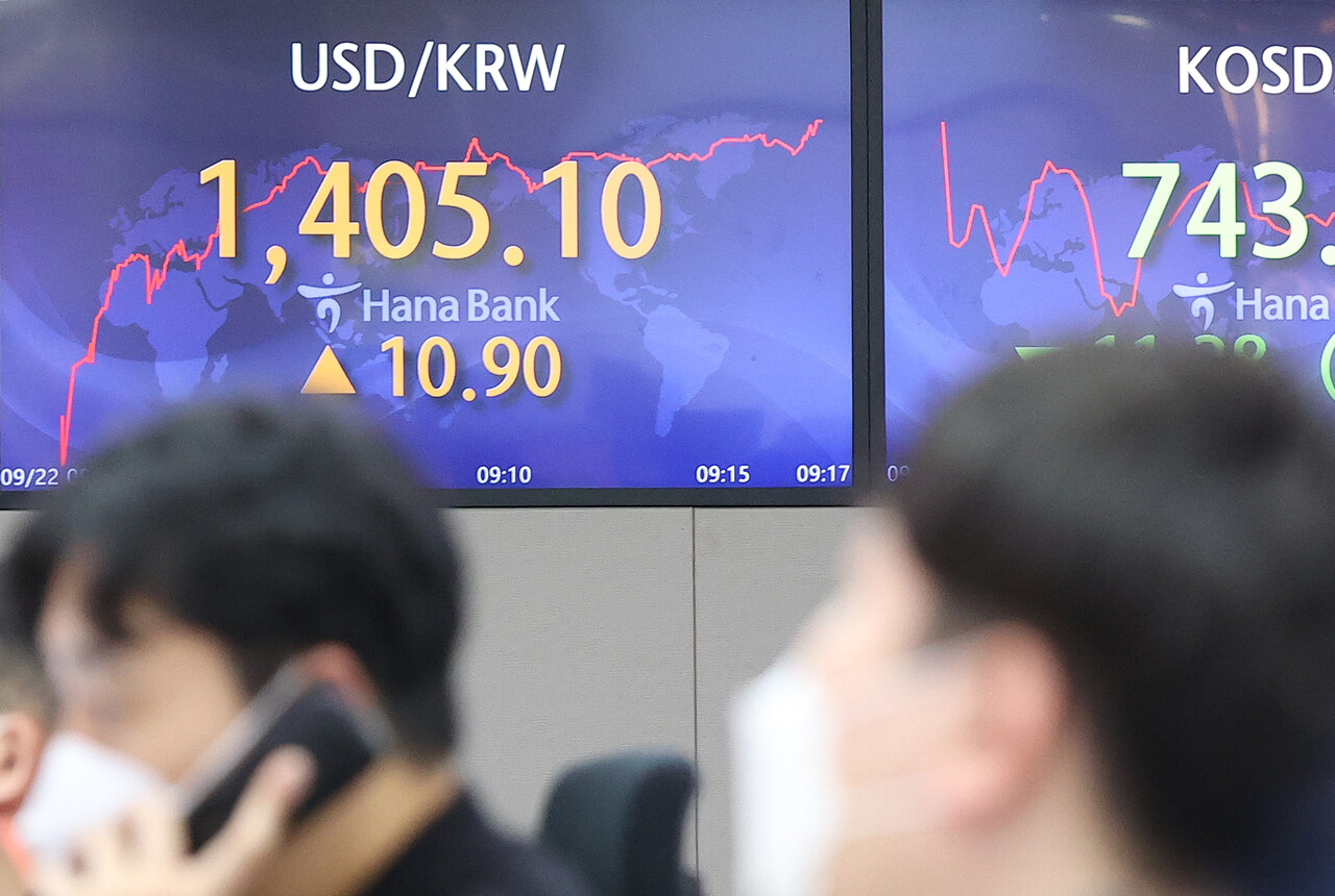 22일 서울외환시장에서 원‧달러 환율은 전 거래일보다 3.8원 오른 1398원에서 출발해 바로 1400원을 넘어섰다. /연합뉴스