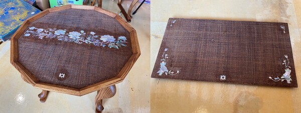 자개를 붙인 상태. 회가 거듭될수록 옻칠과 자개의 아름다운 자태가 점점 드러나고 있다. /사진=민은미