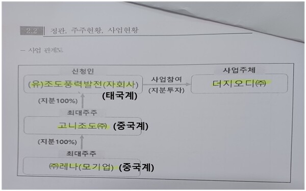 ㈜더지오디가 중국계 기업으로 지분이 넘어가는 과정 도식(전기위원회 제출 자료) /박수영 의원실