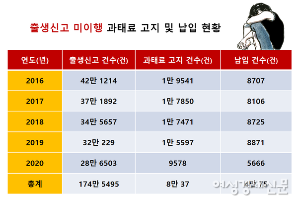 출생신고 미이행 과태료 고지 및 납입 현황 /법원행정처