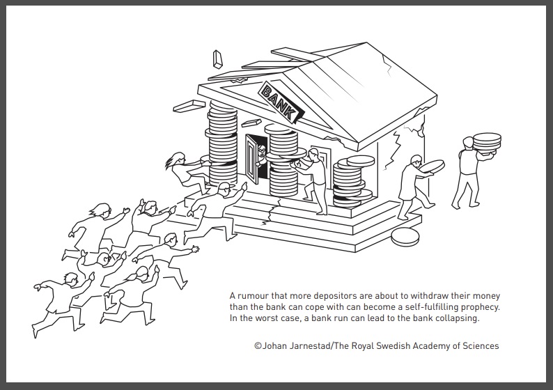 스웨덴 왕립 노벨위원회가 노벨경제학상 수상자 발표와 함께 첨부한 1930년대 대공황 상태 당시 뱅크런을 묘사한 그림. /노벨위원회