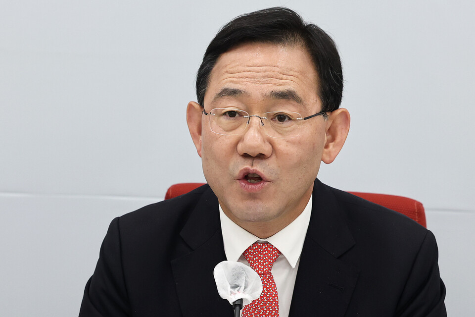 국민의힘 주호영 원내대표가 23일 서울 여의도 국회에서 열린 기자간담회에서 발언하고 있다. /국회사진기자단=연합뉴스