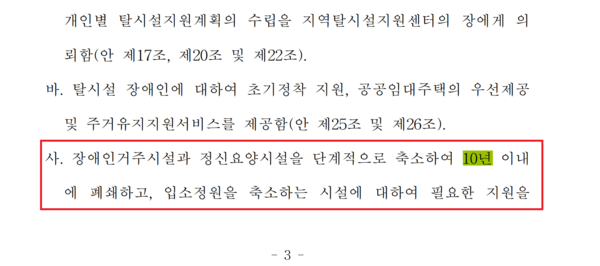 지난 2020년 12월 10일 국회 보건복지위원회 소속 최혜영 더불어민주당 의원이 대표 발의한 '장애인 탈시설 지원 등에 관한 법률안'. /국회의안정보시스템