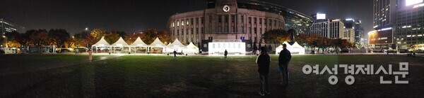 31일 밤 11시경, 합동 분향소가 설치된 서울 시청에서 이태원 압사 사고 희생자를 기리는 시민들. /김현우 기자