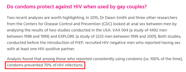 해외 연구 결과, 콘돔으로 HIV를 예방할 수 있는 확률은 70~92%로 나타났다. /영국 NAP aidsmap 홈페이지 재구성