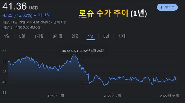 로슈 주가 추이(1년) /구글