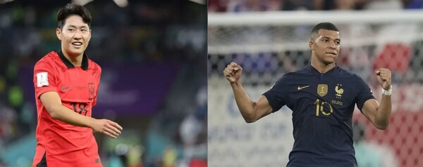 대한민국 국가대표팀 이강인 선수(왼쪽)와 프랑스 국가대표팀 킬리안 음바페 선수. /연합뉴스