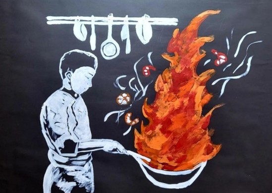 단골로 찾는 중식당의 메뉴판에 그려진 요리하는 모습.이제는 재료의 구입도 레시피도 손 쉽게 알 수 있으니 전문 요리사가 아니라도 요리가 쉽다. /사진=한익종