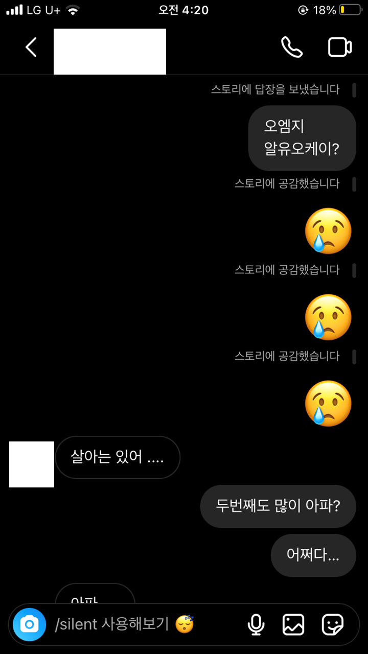C씨가 스토리를 보고 친구의 안부를 묻는 다이렉트 메시지다. /인스타그램 캡처