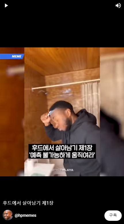 유튜브 채널 ‘힙플밈’의 ‘후드에서 살아남기 제1장’ 쇼츠 /곽의열