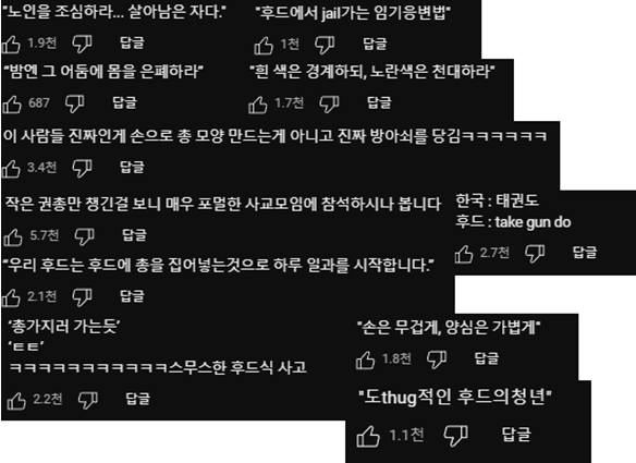 후드밈 영상에 대한 네티즌 댓글 /곽의열